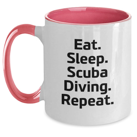 Funny Scuba Diving Gifts for Him from Family, Unique Christmas Unique Gifts for Scuba Diving Lovers, Eat. Sleep. Scuba Diving. Repeat. Two Tone Coffee Mug - Main