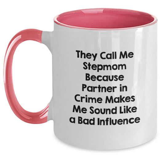 Funny Stepmom Gifts, Two Tone Coffee Mugs - Stepmom Partner In Crime, Birthday Unique Gifts from Friends, Family, Coworkers - Main