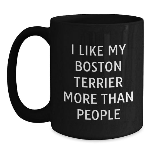 Funny Boston Terrier Gifts from Friends to Family, Boston Terrier Dog Lover Black Coffee Mug, Birthday Unique - Main