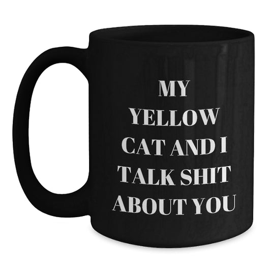 Funny Yellow Cat Mug Gifts from Family Friends for Dads on Father's Day Black Coffee Mug - Main
