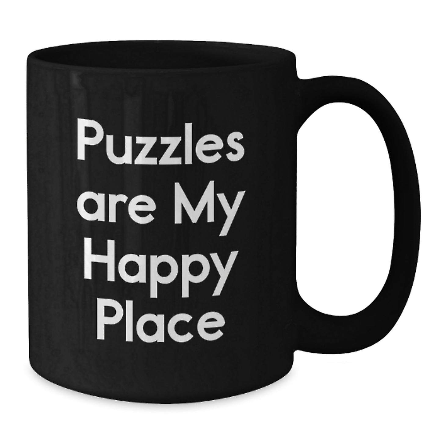 Funny Puzzles Gifts for Friends - 'Puzzles Are My Happy Place' Black Coffee Mug, Unique Graduation Gifts for Women from Family - Additional