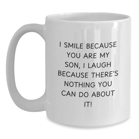 Funny Son Gifts from Mom or Dad, Unique White Coffee Mug, I Smile Because You Are My Son, Perfect for Graduation - Main