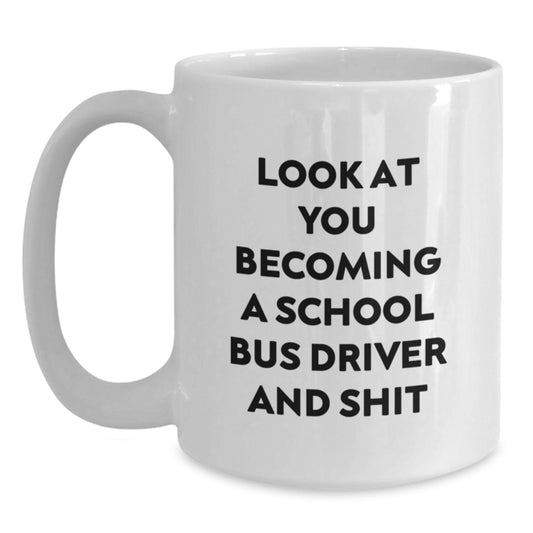 Funny School Bus Driver Gifts from Family - White Coffee Mug for School Bus Driver Mom on Mother's Day - Main