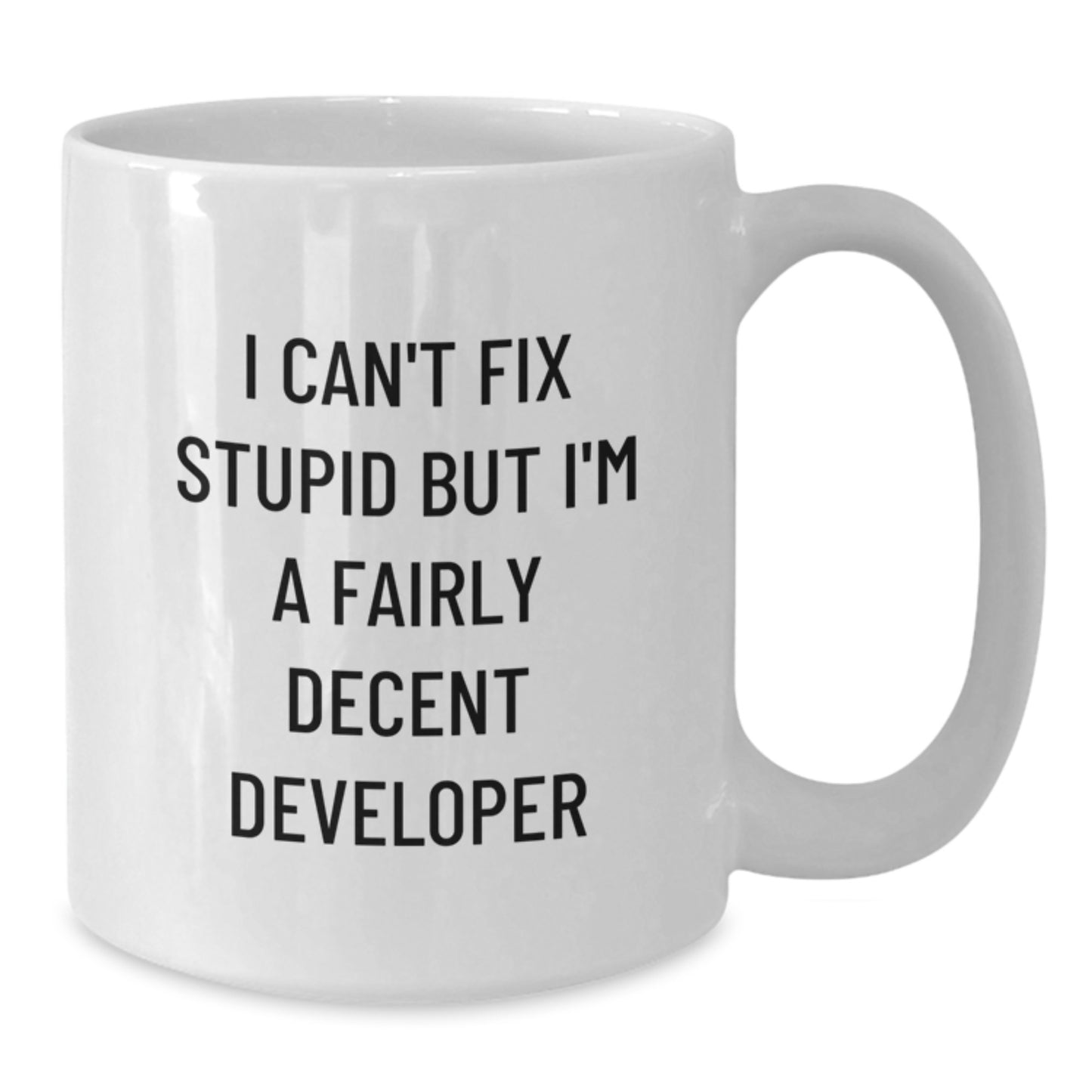 Funny Developer Gifts for Men - White Coffee Mug with 'I Can't Fix Stupid But I'm A Fairly Decent Developer' Quote, Gift from Family, Friends, or Coworkers, Unique Graduation - Additional