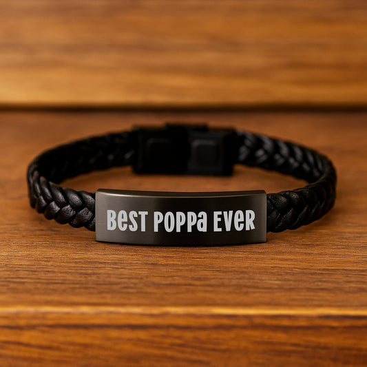 Funny Poppa Gifts from Men, Best Poppa Ever Interlaced Leather Bracelet for Valentines Day, Unique Gift for Papa - Image 2