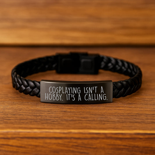 Cosplaying Isn't A Hobby. It's A Calling. Gifts from Friends for Cosplaying Enthusiasts - Unique Interlaced Leather Bracelet for Graduation - Stainless Steel and PU Leather Combo - 7.87 Inches Long - Image 2