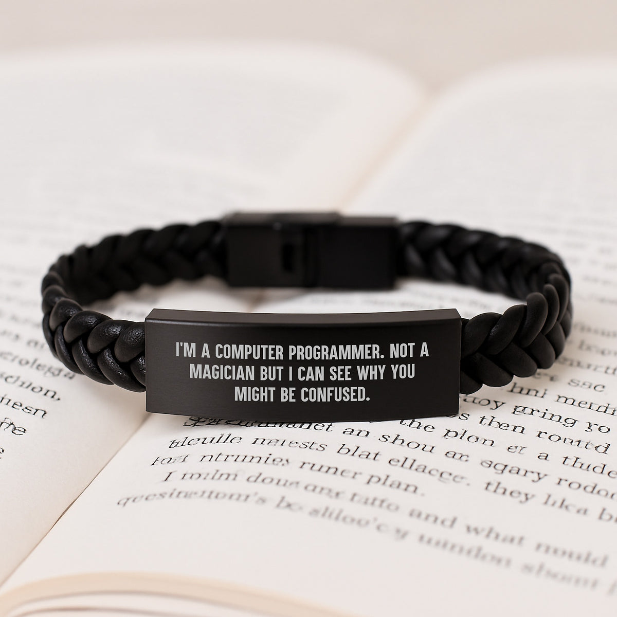 Funny Valentine's Gift for Computer Programmer, Interlaced Leather Bracelet with Stainless Steel and PU Leather - Gifts from Friends to Computer Programmer - Image 3