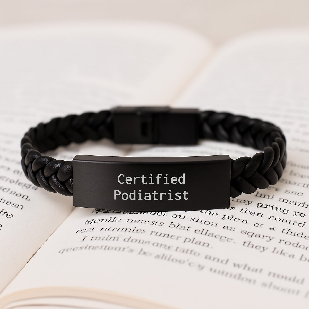 Funny Gifts from Men to Podiatrist, Certified Podiatrist Quote - Interlaced Leather Bracelet for Birthday Unique Gifts for Podiatrist Friends, Stainless Steel and PU Leather - Image 3