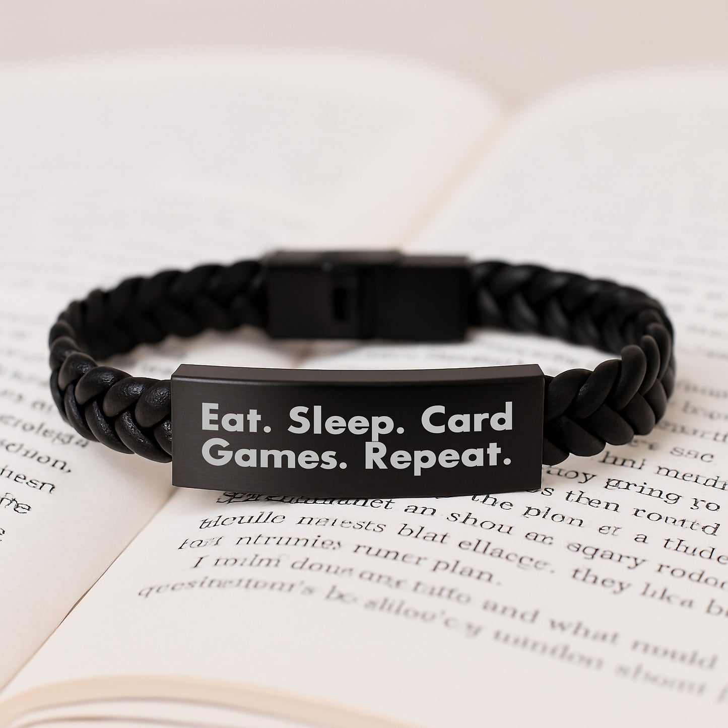 Funny Card Games Enthusiast Gifts from Friends for Men Interlaced Leather Bracelet Eat Sleep Card Games Repeat Birthday Unique Finds - Image 3