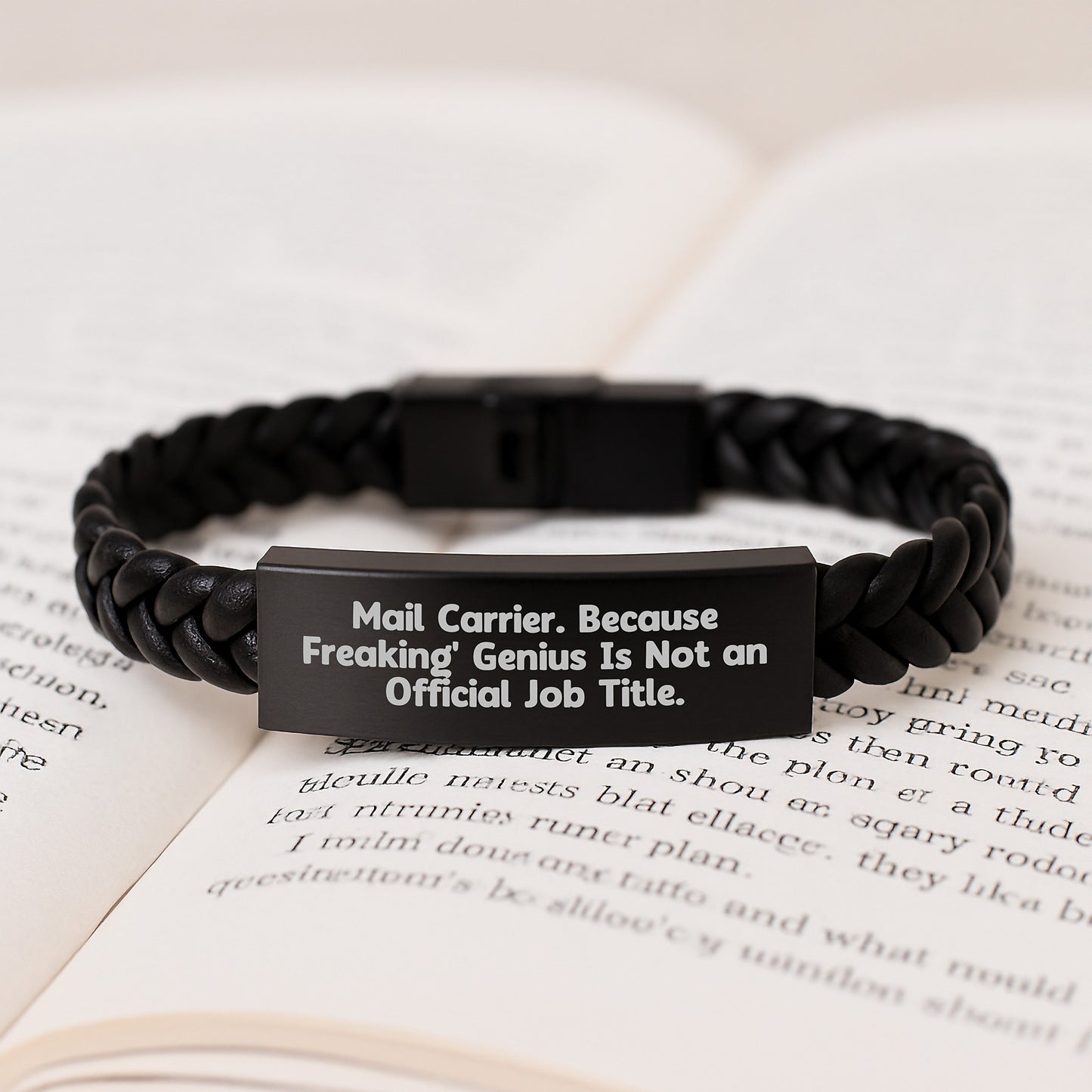 Funny Mail Carrier Gifts from Men, Unique Interlaced Leather Bracelet for Wife, 'Mail Carrier. Because Freaking' genius Is Not An Official Job Title.' - Image 3