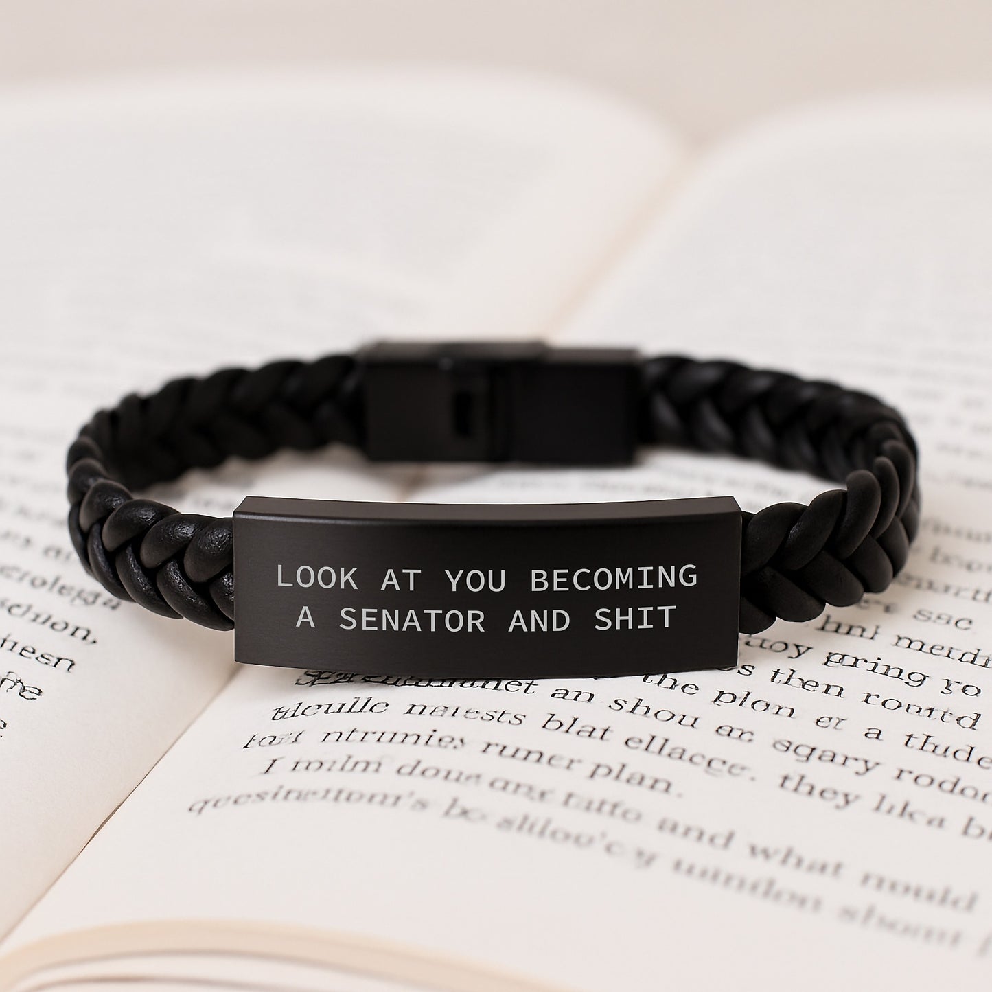 Funny Senator Gifts for Him, Interlaced Leather Bracelet with Quote 'Look At You Becoming A Senator And Shit' for Graduation Unique Gifts from Friends - Image 3