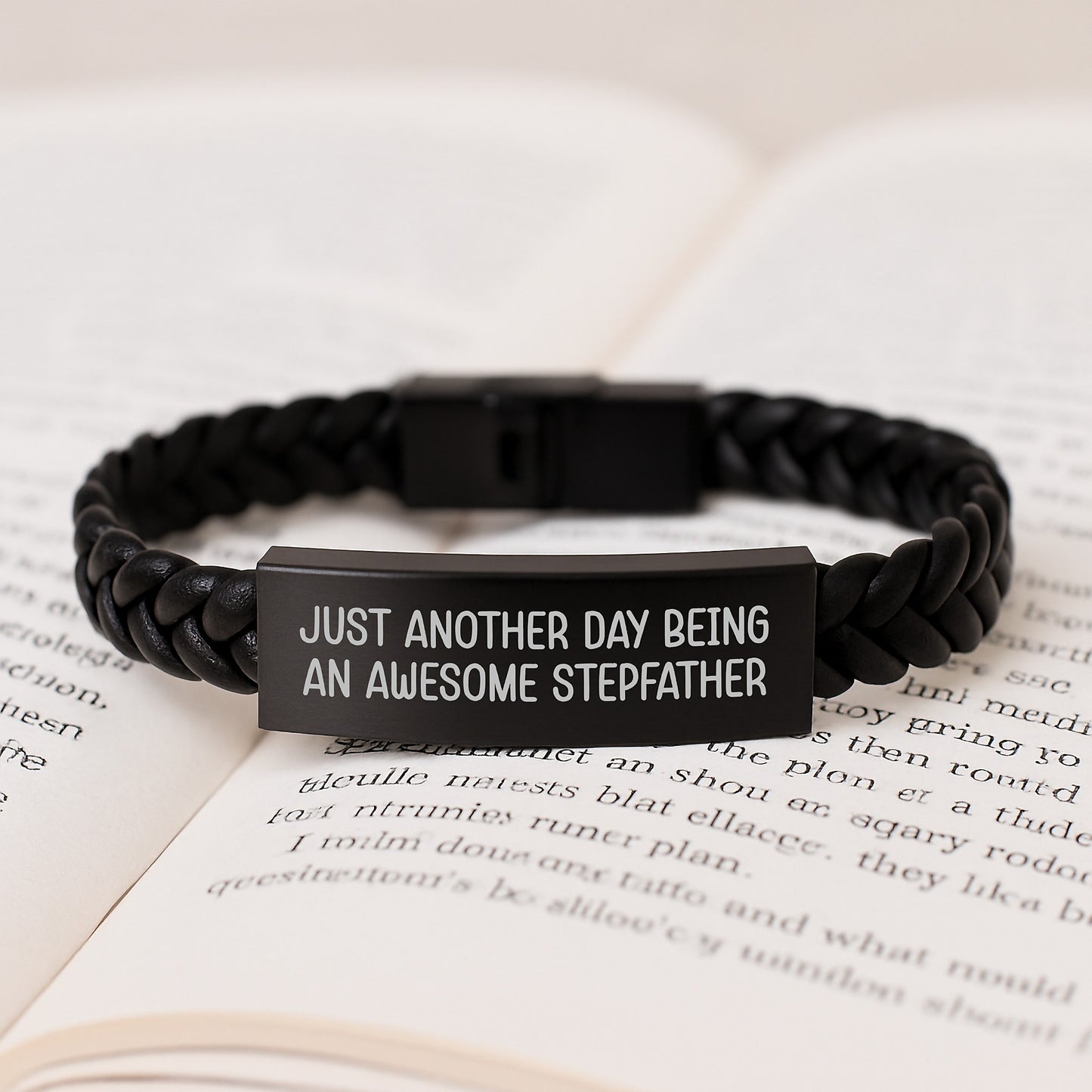 Stepfather Gifts from Men, Unique Birthday Unique Gifts for Stepfather, Interlaced Leather Bracelet with Funny Quote 'Just Another Day Being An Awesome Stepfather' - Image 3