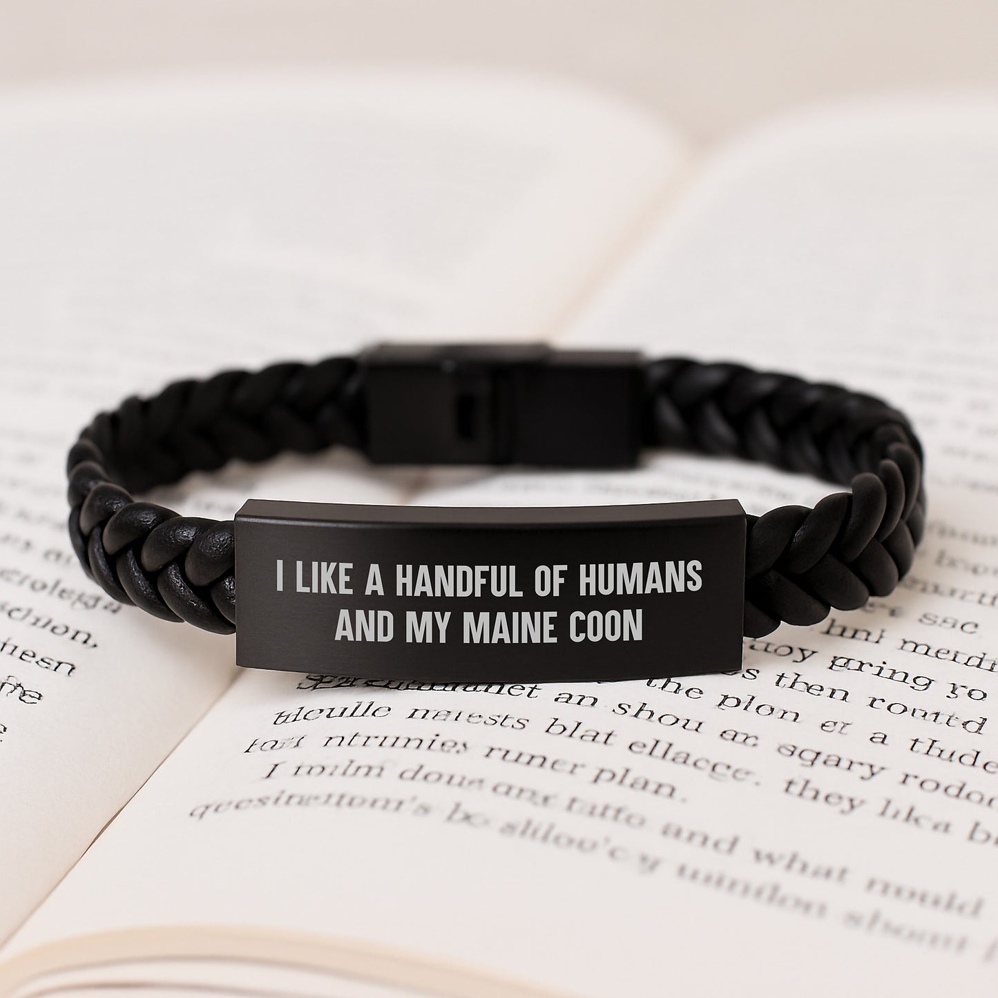 Funny Maine Coon Cat Lover Gifts from Men to Friends on Birthday - Interlaced Leather Bracelet for Women, Men, Family, or Maine Coon Cat Enthusiast - 'I Like A Handful Of Humans And My Maine Coon' - Image 3