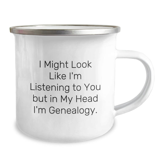 Funny Genealogy Gifts from Family for Men and Women - Camping Mug with I 'm Listening But Genealogy Meme - Image 2