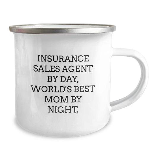 Unique Funny Insurance Sales Agent Birthday Unique Gifts for Men Women Friends Coworkers Family - Camping Mug with Quote 'Insurance Sales Agent By Day, World's Best Mom By Night.' - Image 2