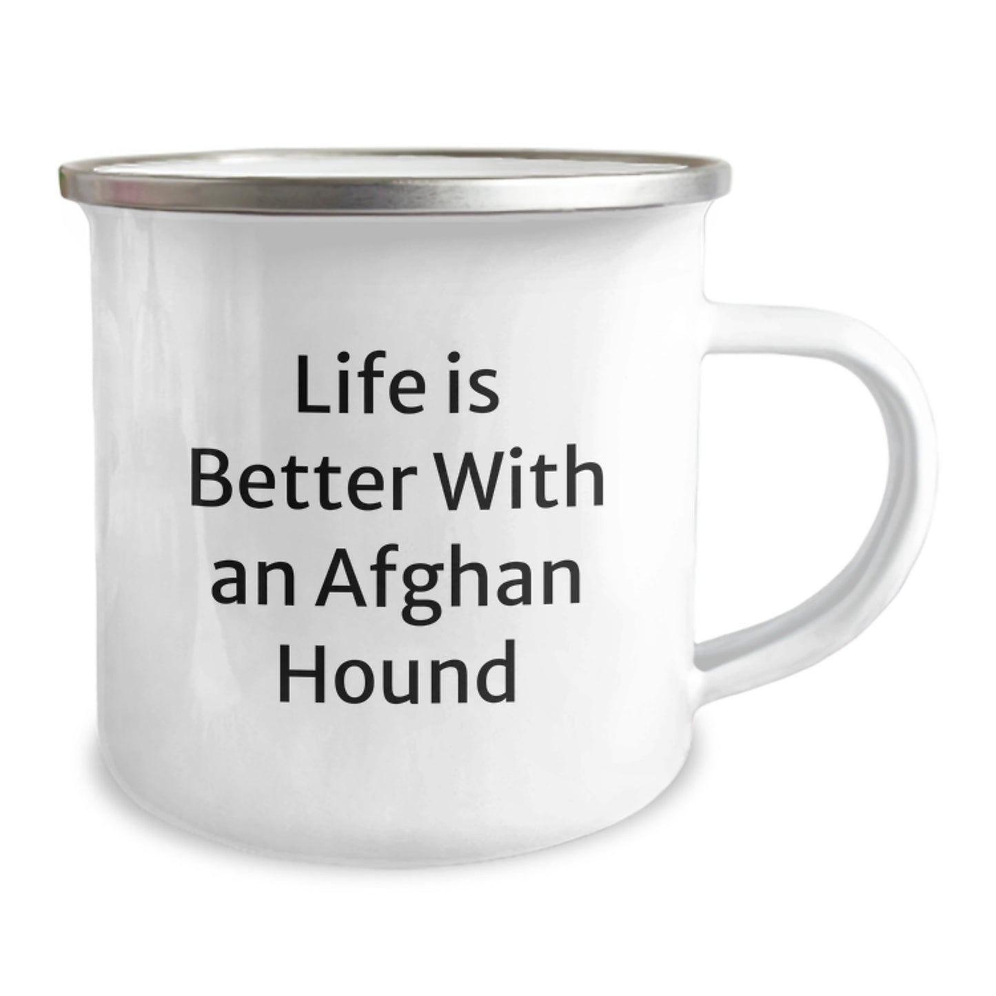 Funny Afghan Hound Dog Camping Mug Gifts from Friends and Family for Valentine's, Life Is Better With An Afghan Hound, Cute Afghan Hound Dog Enamel Mug - Image 2