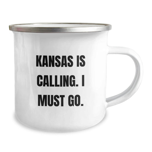 Funny Kansas Camping Mug for Birthday, Gifts from Friends, Gifts for Kansas Enthusiasts, Kansas Is Calling I Must Go, Unique Birthday Unique Gifts - Image 2