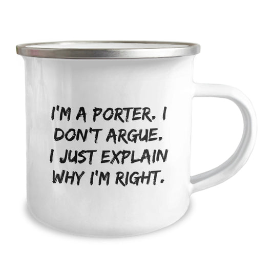 Funny Porter Gifts from Men, Unique Valentine's Unique Gifts for Porter, 12 oz Stainless Steel Camping Mug - Image 2