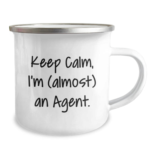 Funny Agent Gifts from Friends for Agent, Birthday Unique Camping Mug, Keep Calm I'm Almost An Agent. - Image 2