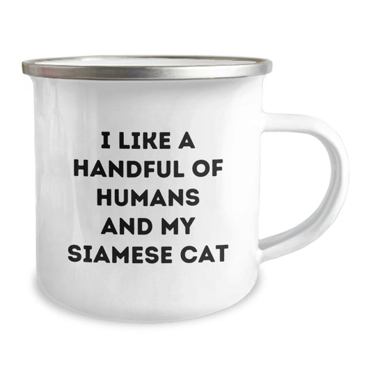 Funny Siamese Cat Gifts for Men Women Friends Birthday Camping Mug - I Like A Handful Of Humans And My Siamese Cat, Unique Birthday Unique Gifts for Family Friends Coworkers - Siamese Cat Lover Mug - Image 2