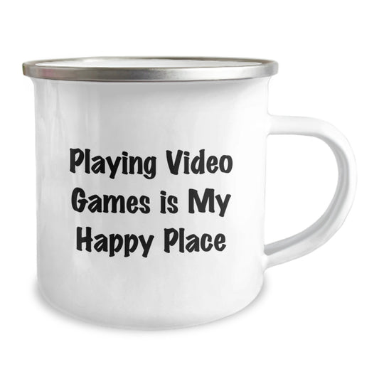 Gifts from Family for Playing Video Games Enthusiasts, Graduation Unique Gifts for Men, Funny Camping Mug, 'Playing Video Games Is My Happy Place' Quote, Stainless Steel with Enamel Finish - Image 2
