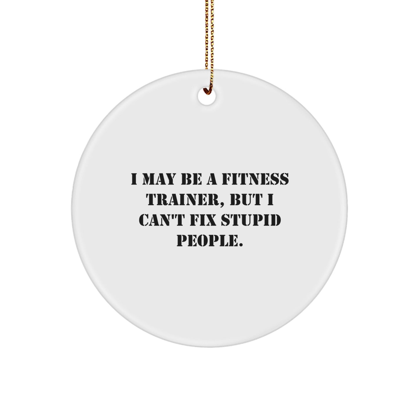 Funny Fitness Trainer Gifts from Friends and Family - 'I May Be A Fitness Trainer, But I Can't Fix Stupid People.' - Christmas Unique Circle Ornament for Fitness Trainer Enthusiasts - Image 1