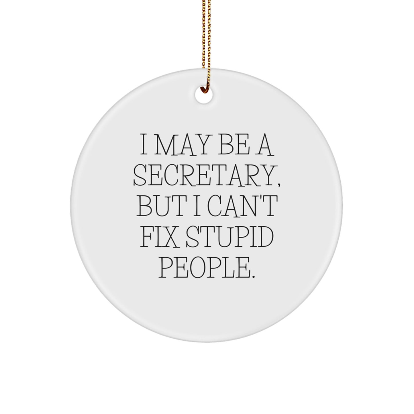 Funny Secretary Gifts from Friends Christmas Circle Ornament 'I May Be A Secretary, But I Can't Fix Stupid People.' - Image 1