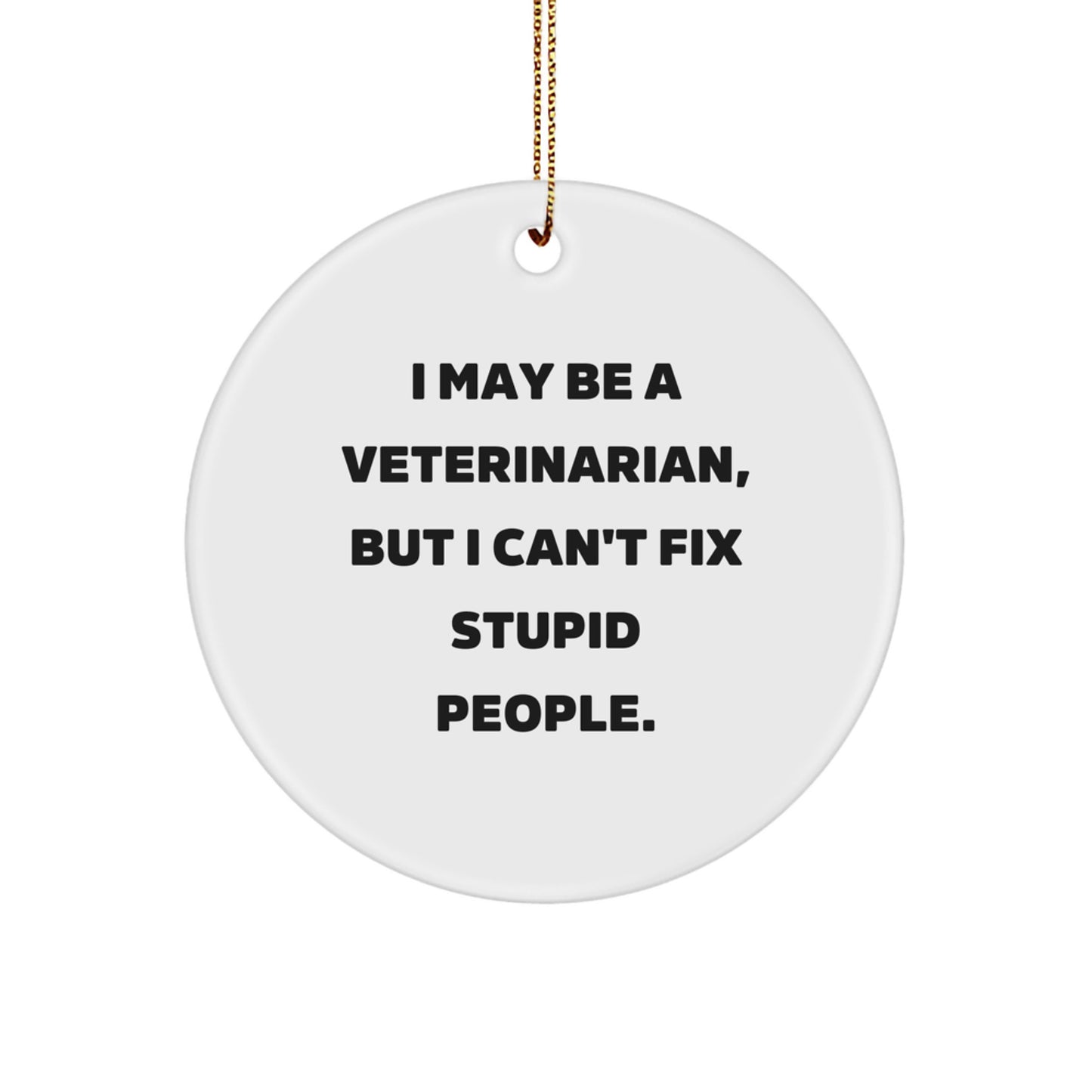 Funny Veterinarian Gifts from Men Friends to Friends for Veterinarian Men, I May Be A Veterinarian, But I Can't Fix Stupid People. Circle Ornament for Christmas - Image 1