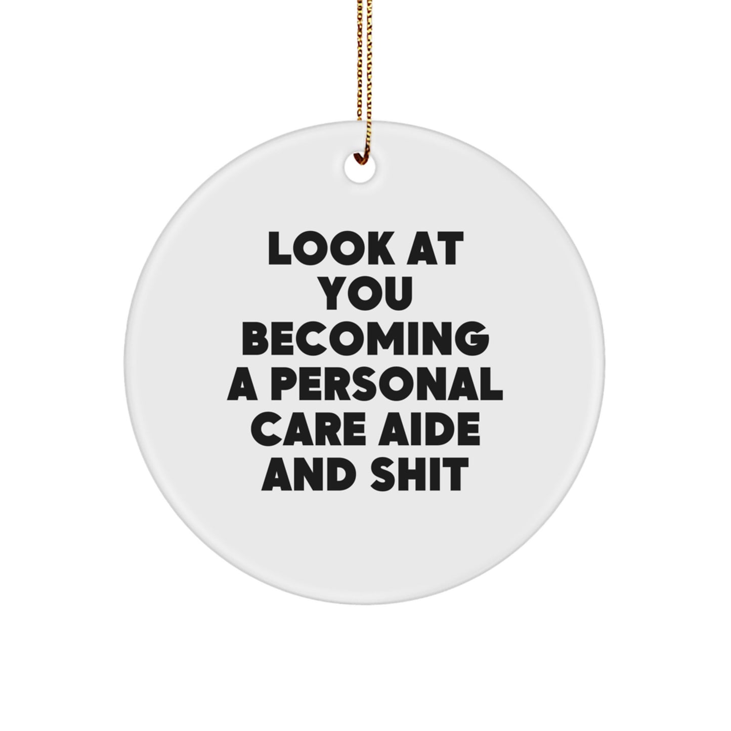 Gifts from Friends and Family for Personal Care Aide, Circle Ornament with Funny Quote, Christmas Unique Decor - Image 1
