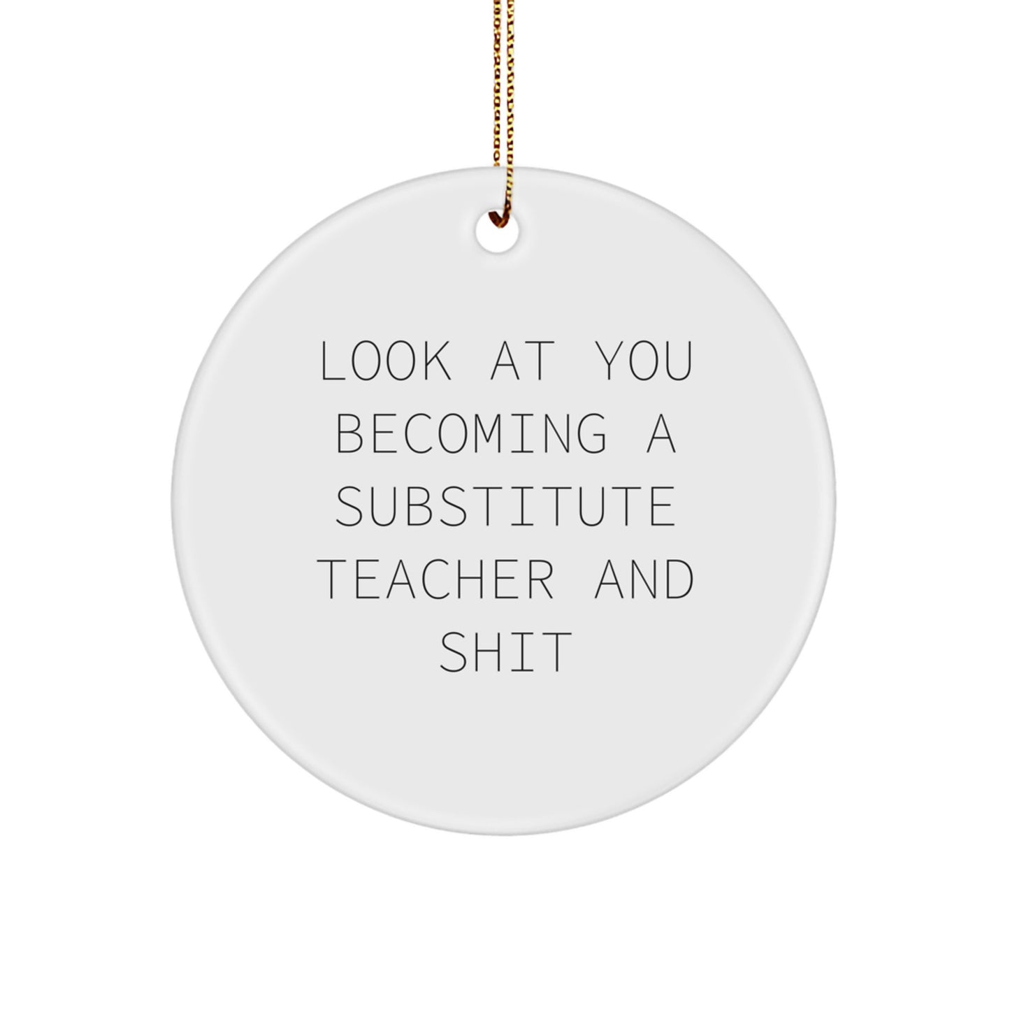 Funny Substitute Teacher Gifts from Friends, Circle Ornament with Look At You Becoming A Substitute Teacher And Shit Quote, Perfect Unique Christmas Unique Gifts for Substitute Teachers - Image 1
