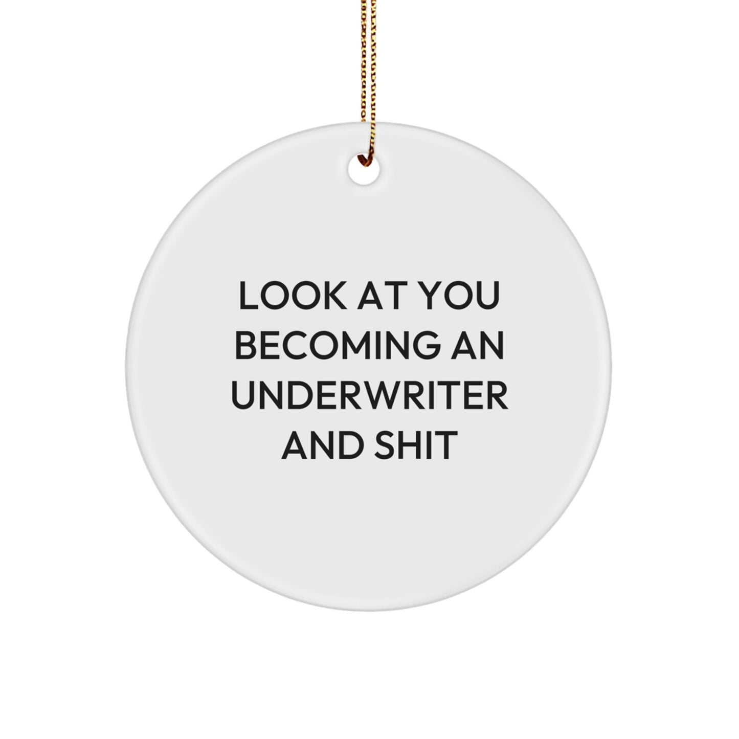 Funny Underwriter Gifts from Men to Friends, Circle Ornament with Look At You Becoming An Underwriter And Shit Quote, Unique Christmas Unique Gifts - Image 1