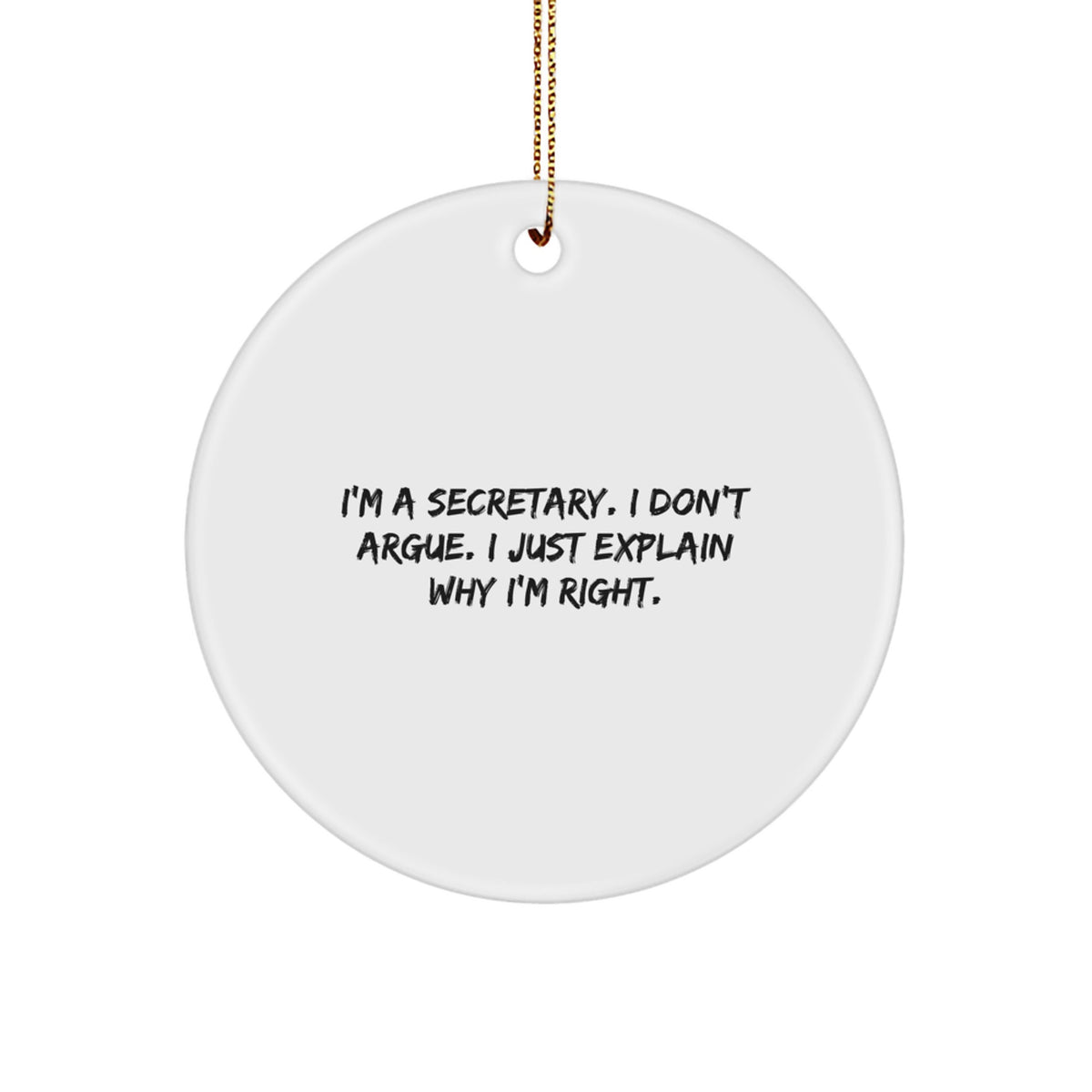 Funny Secretary Christmas Unique Gifts from Men - Secretary Circle Ornament - I'm A Secretary, I Don't Argue, I Just Explain Why I'm Right. - Image 1