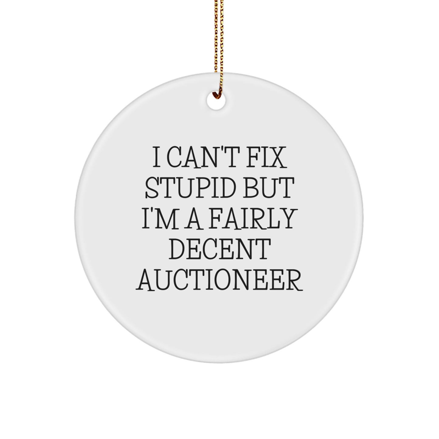 Funny Auctioneer Gifts for Men - Circle Ornament with I Can't Fix Stupid But I'm A Fairly Decent Auctioneer Humor, Perfect for Auctioneer Enthusiasts, Christmas Unique Gifts from Friends - Image 1