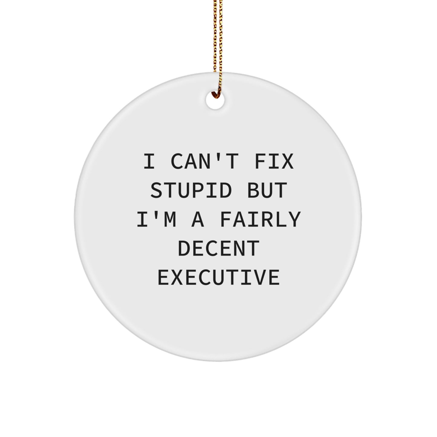 Funny Executive Gifts from Men for Men - Christmas Unique Circle Ornament I Cant Fix Stupid - Image 1