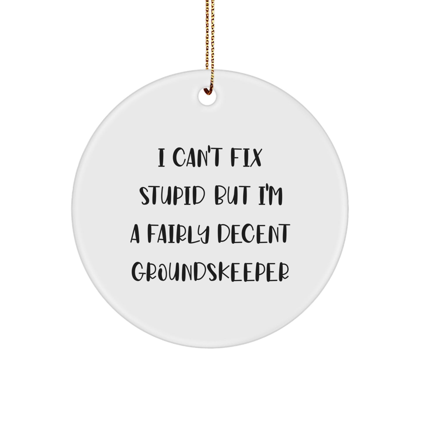 Funny groundskeeper Gifts for Men, Women Friends Family - 'I Can't Fix Stupid' Circle Ornament, White, Circle Shaped, Christmas Unique Decorations - Image 1