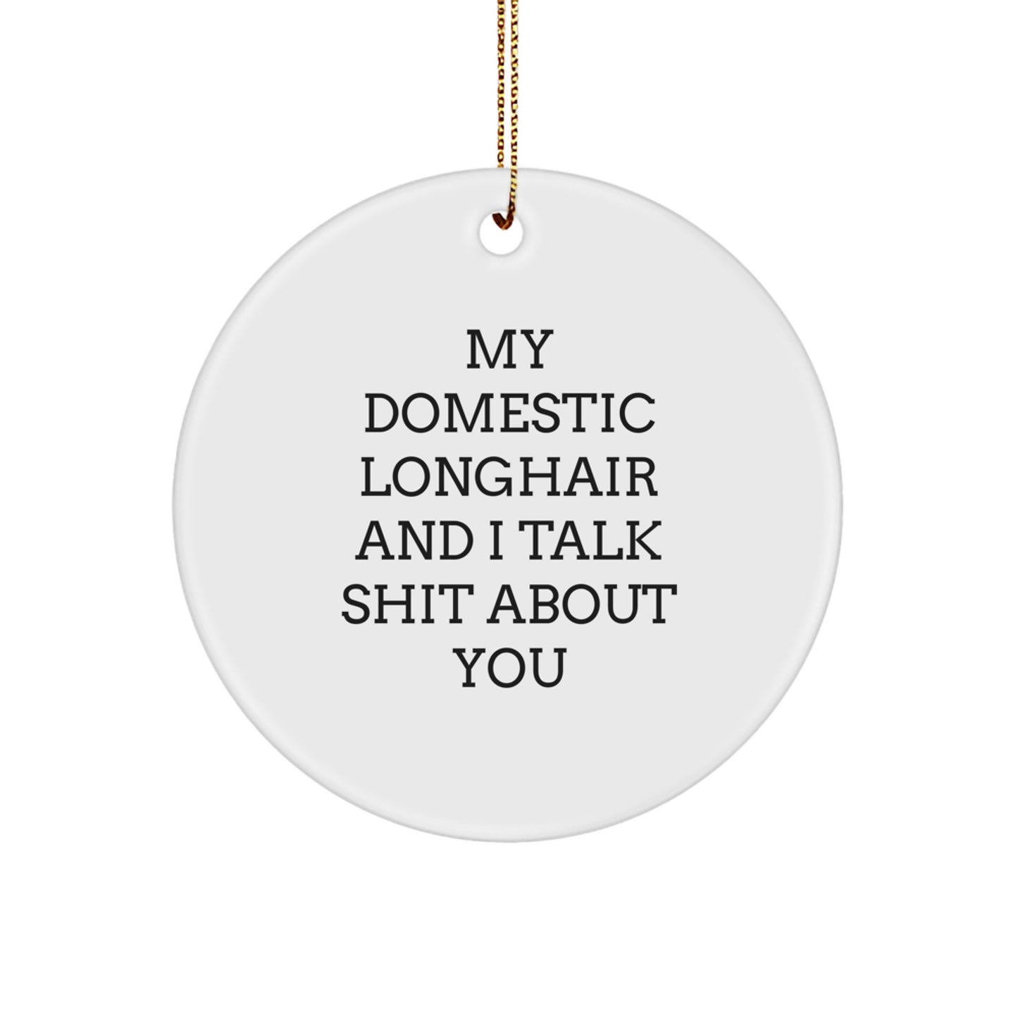 Funny Domestic Longhair Cat Circle Ornaments for Christmas Unique Gifts from Friends to Family - Image 1