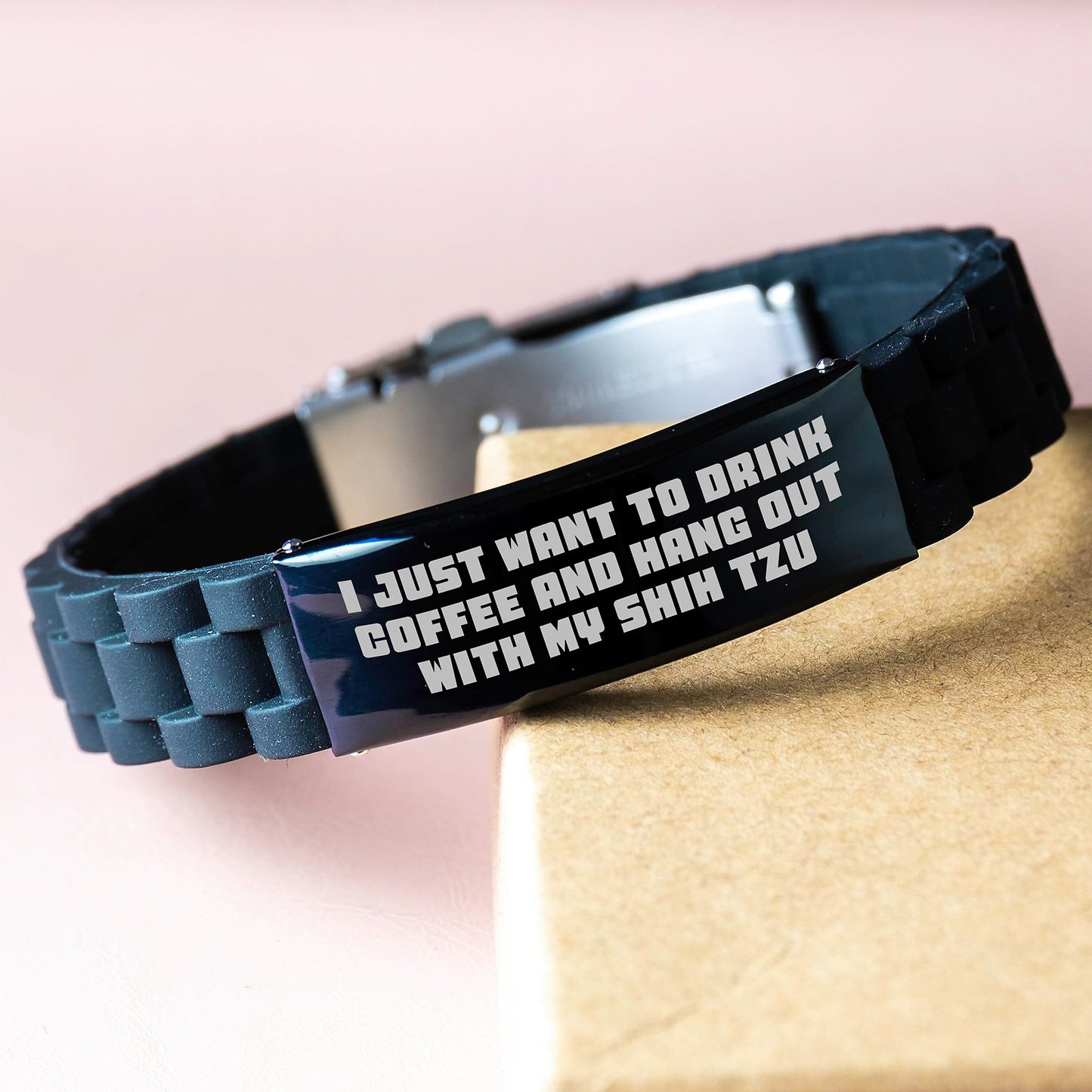 Shih Tzu Dog Lover Glide lock Clasp Bracelet, Funny Quote 'I Just Want To Drink Coffee And Hang Out With My Shih Tzu' Valentine's Unique Gifts for Women - Image 3