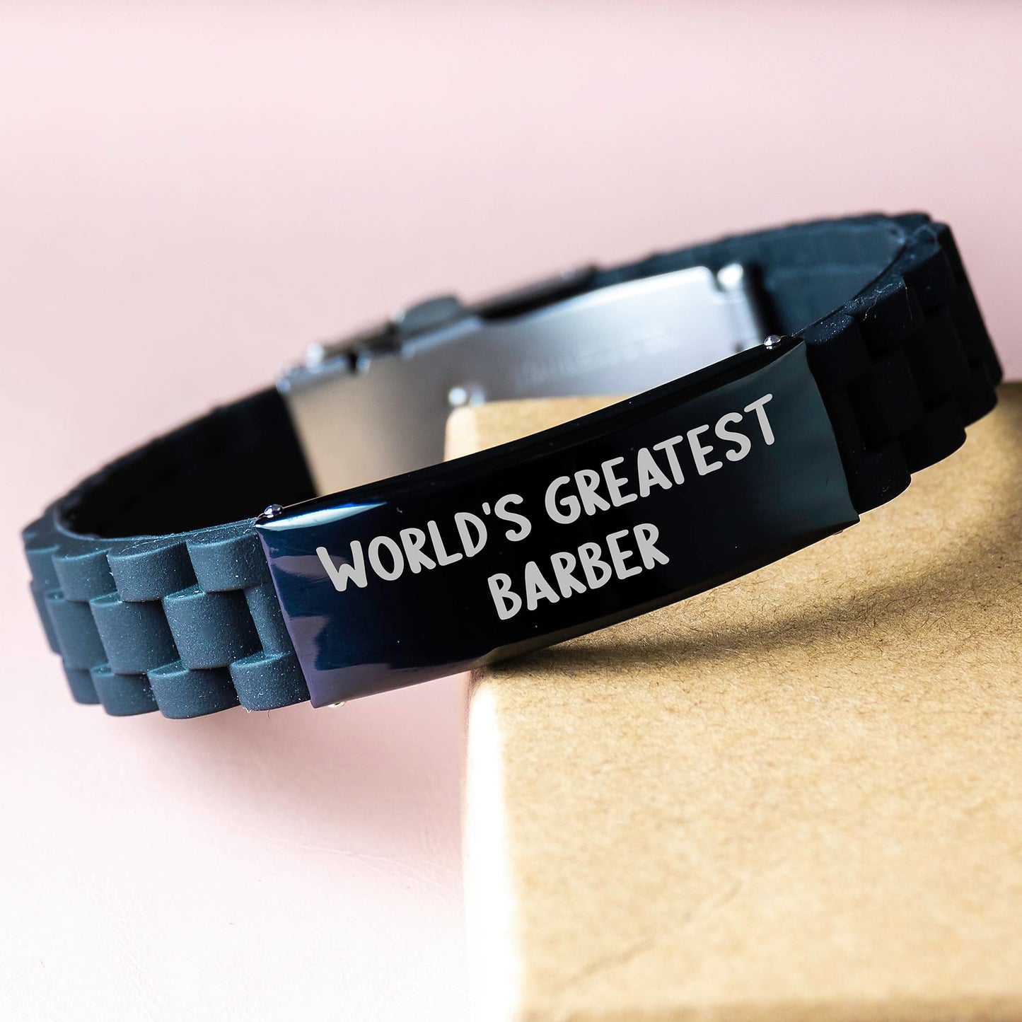 Funny Quote World's Greatest Barber Gifts for Dad Men's Glide lock Clasp Bracelet - Image 3