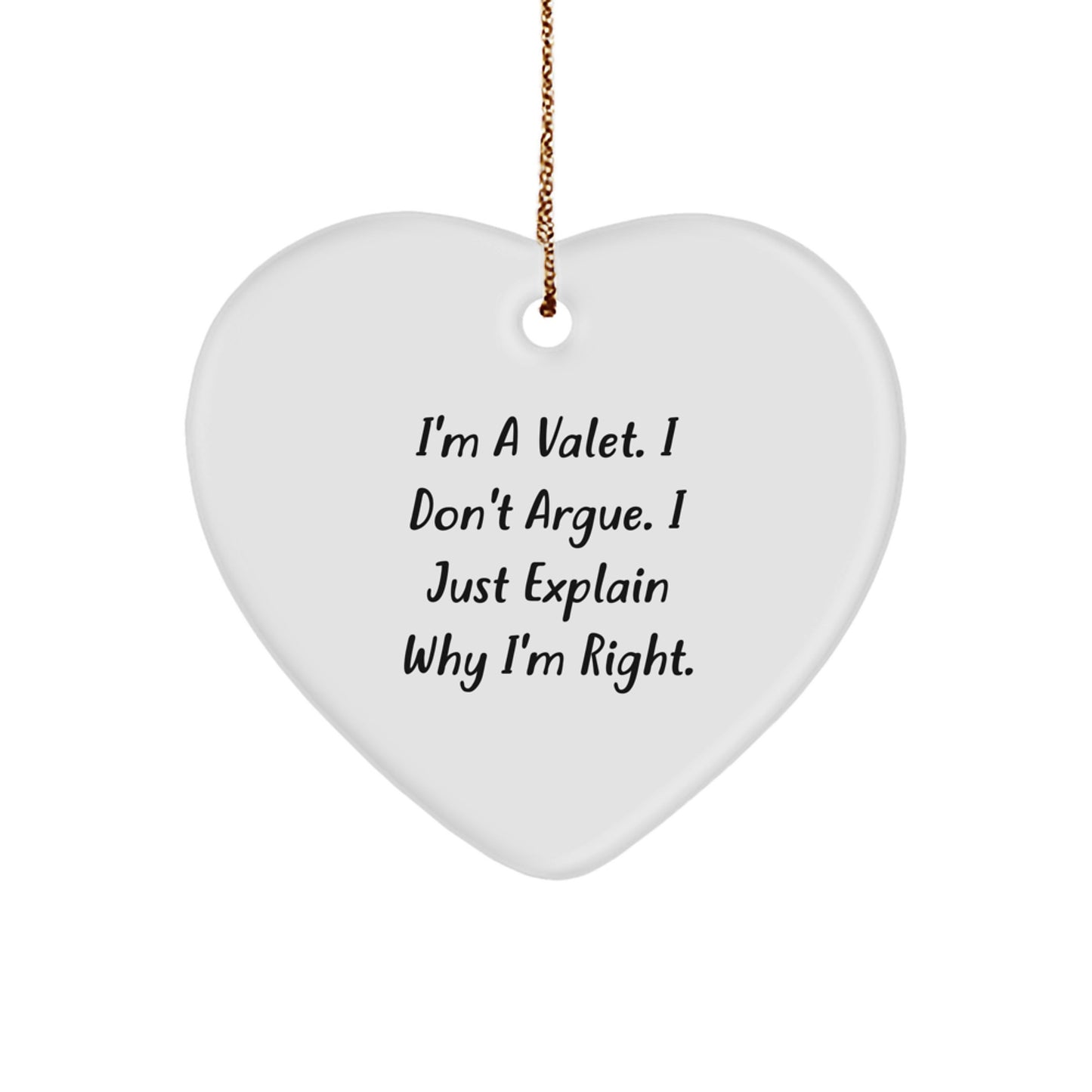 Funny Valet Heart Ornament Gifts from Men to Valet, Christmas Unique Gifts for Valet, Heart Shaped Valet Ornament - Image 1