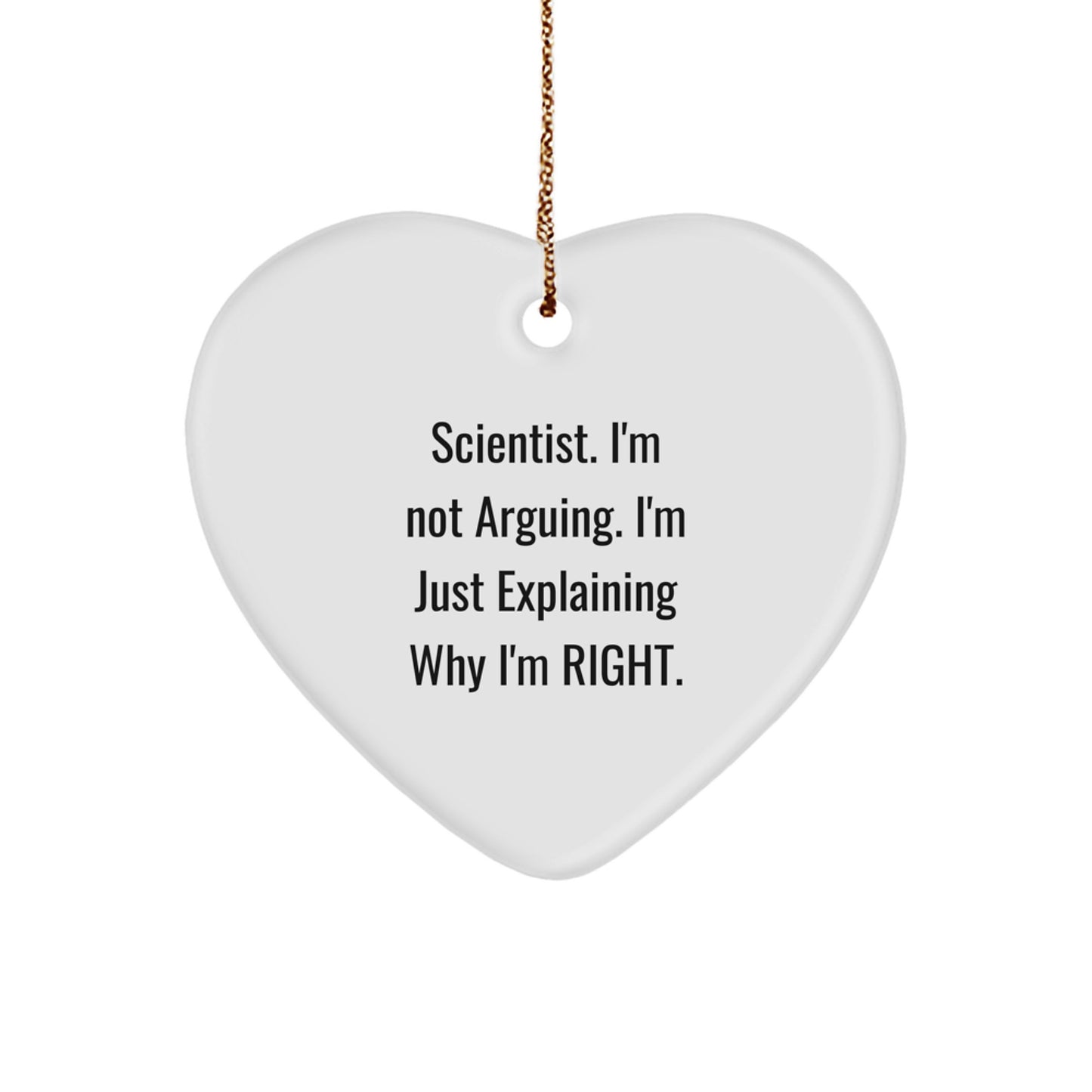 Funny Scientist Gifts from Friends, Heart Ornament for Scientist Men, Christmas Unique Gifts for Him, 'I'm Not Arguing. I'm Just Explaining Why I'm Right.' - Image 1
