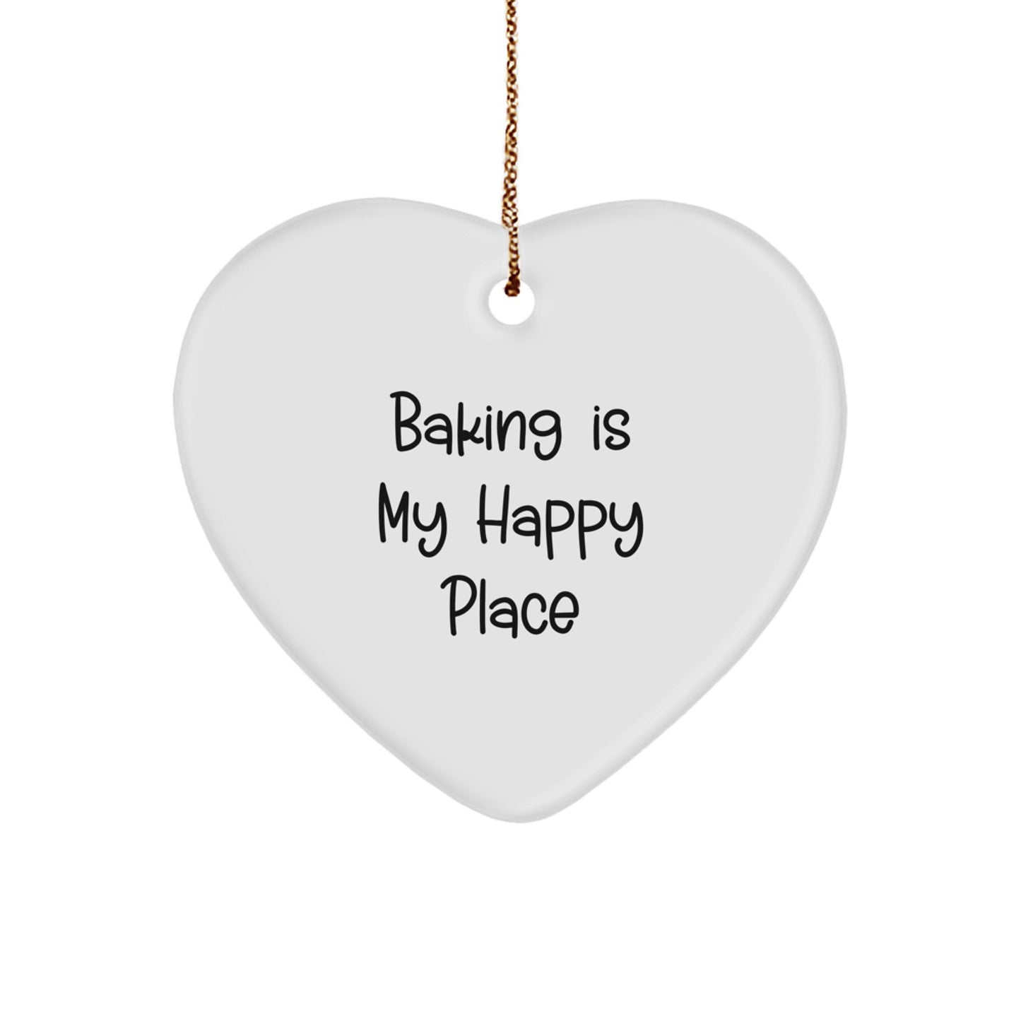 Baking Gifts for Women, Heart Ornament, Funny Quote 'Baking Is My Happy Place' Gifts from Friends, Unique Christmas Unique Gifts - Image 1