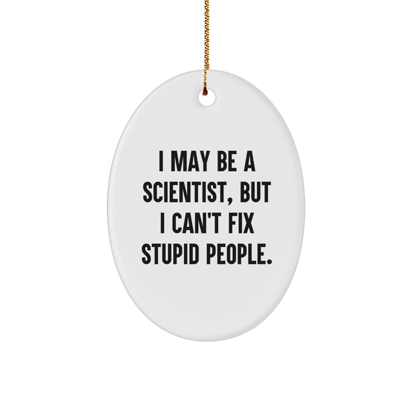 Funny Scientist Gifts for Him - Oval Ornament, 'I May Be A Scientist, But I Can't Fix Stupid People.' - Unique Christmas Unique Gifts from Friends to Family - Image 1
