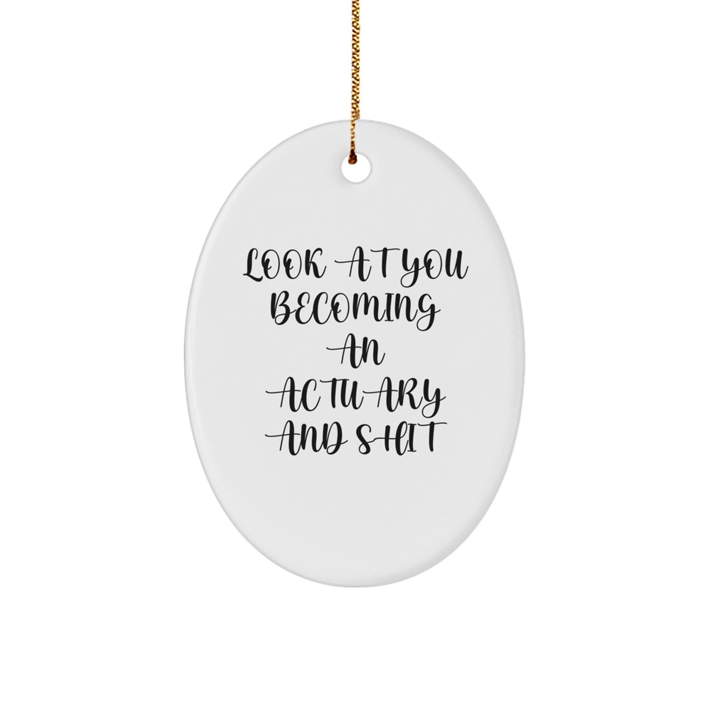 Funny Actuary Gifts for Friends, Unique Oval Ornament for Actuary from Family with 'Look At You Becoming An Actuary And Shit' - Image 1
