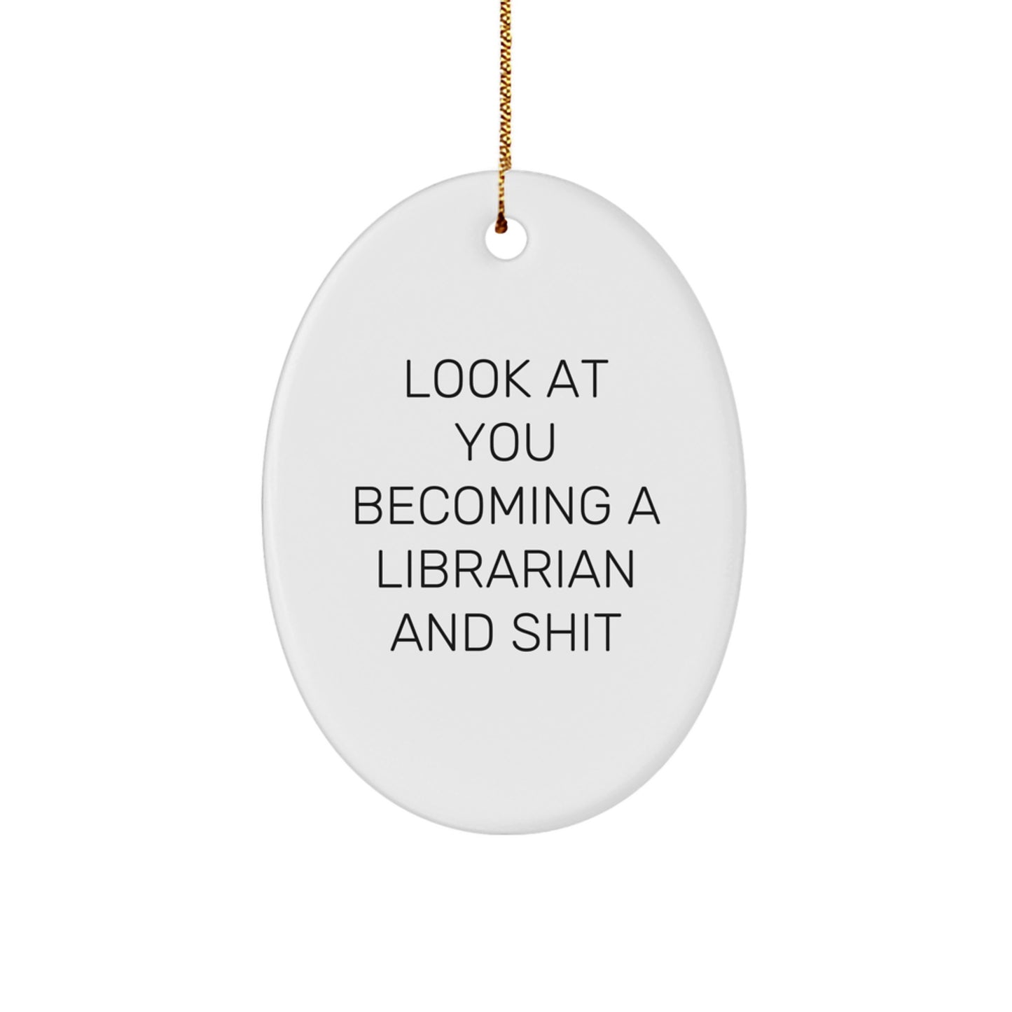 Funny Librarian Oval Ornaments Gifts from Family for Librarian, Christmas Unique Decorations, Oval Shaped White - Image 1