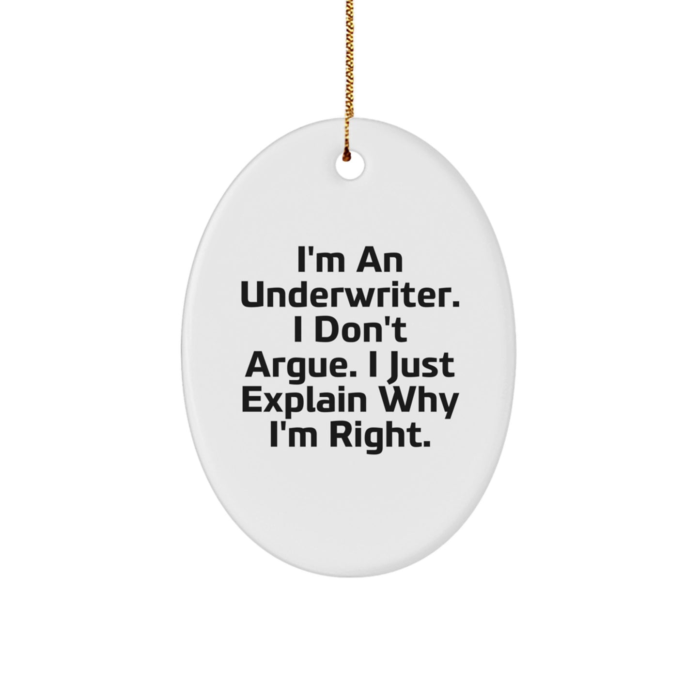Underwriter Oval Ornament Funny Quote Gifts for Friends from Family Christmas Unique Decoration - Image 1