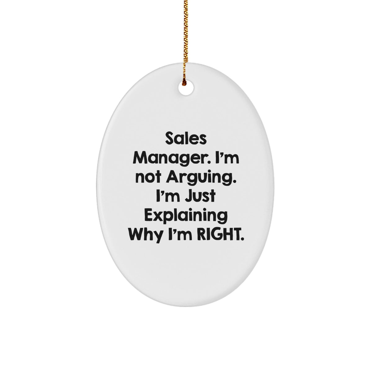Funny Sales Manager Gifts for Men - 'Sales Manager. I'm Not Arguing. I'm Just Explaining Why I'm Right.' Christmas Unique Gifts, Oval Ornament for Sales Manager Office Decor - Image 1