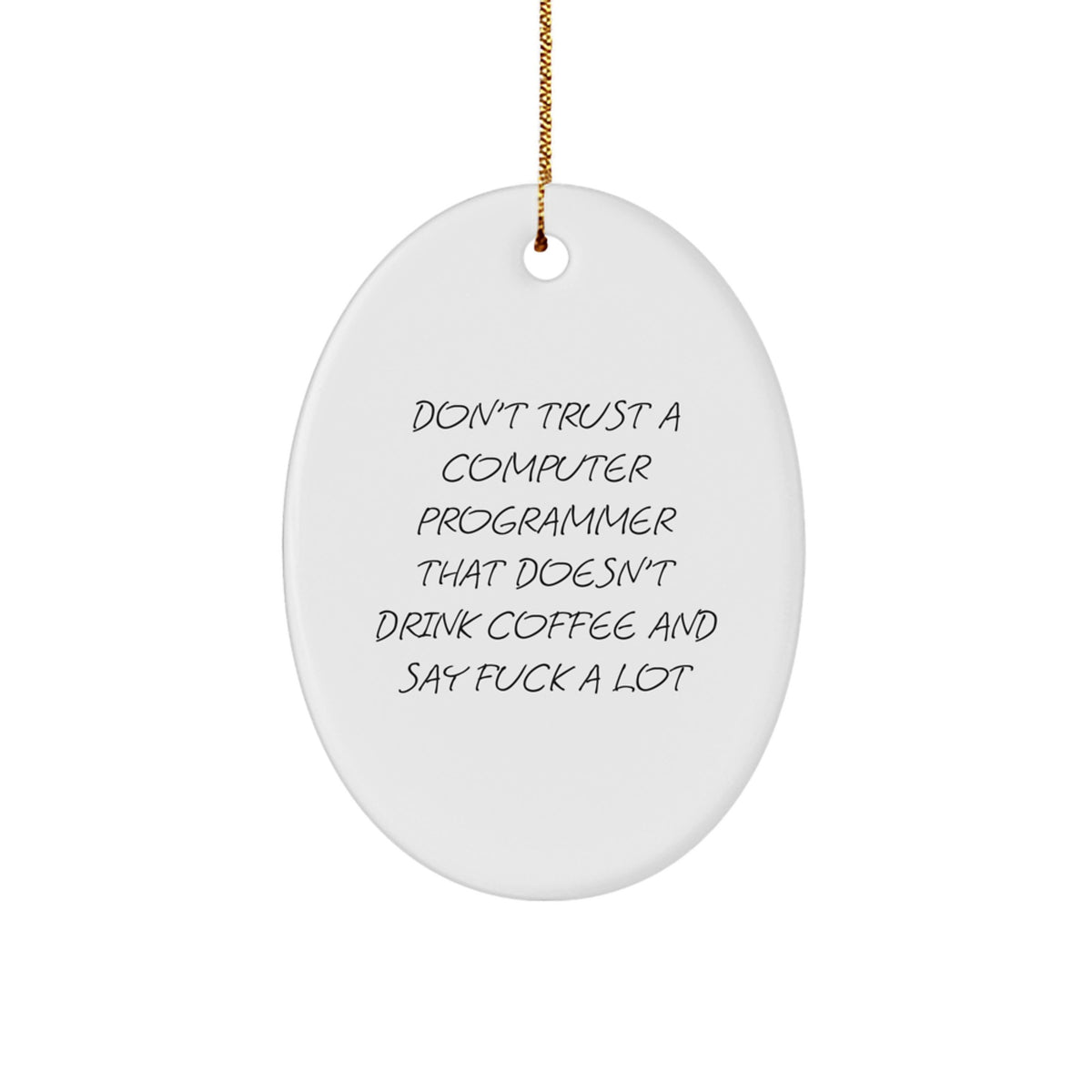 Funny Computer Programmer Gifts for Men, Oval Ornament with Don't Trust a Programmer Quote, Christmas Unique Decorations for Home Office - Image 1