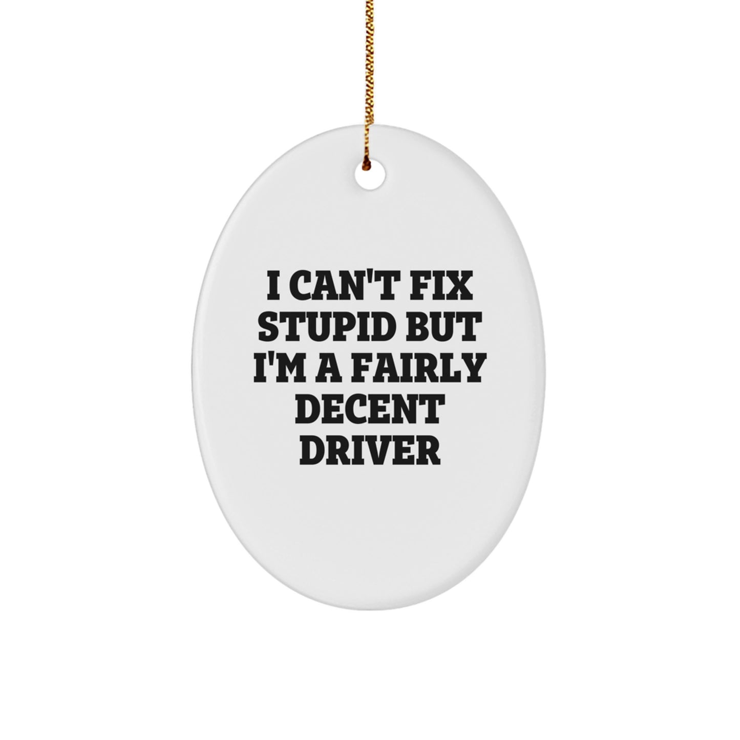 Funny Driver Oval Ornament Gifts for Men, I Can't Fix Stupid But I'm A Fairly Decent Driver, Christmas Unique Gifts from Friends, Family to Driver - Image 1