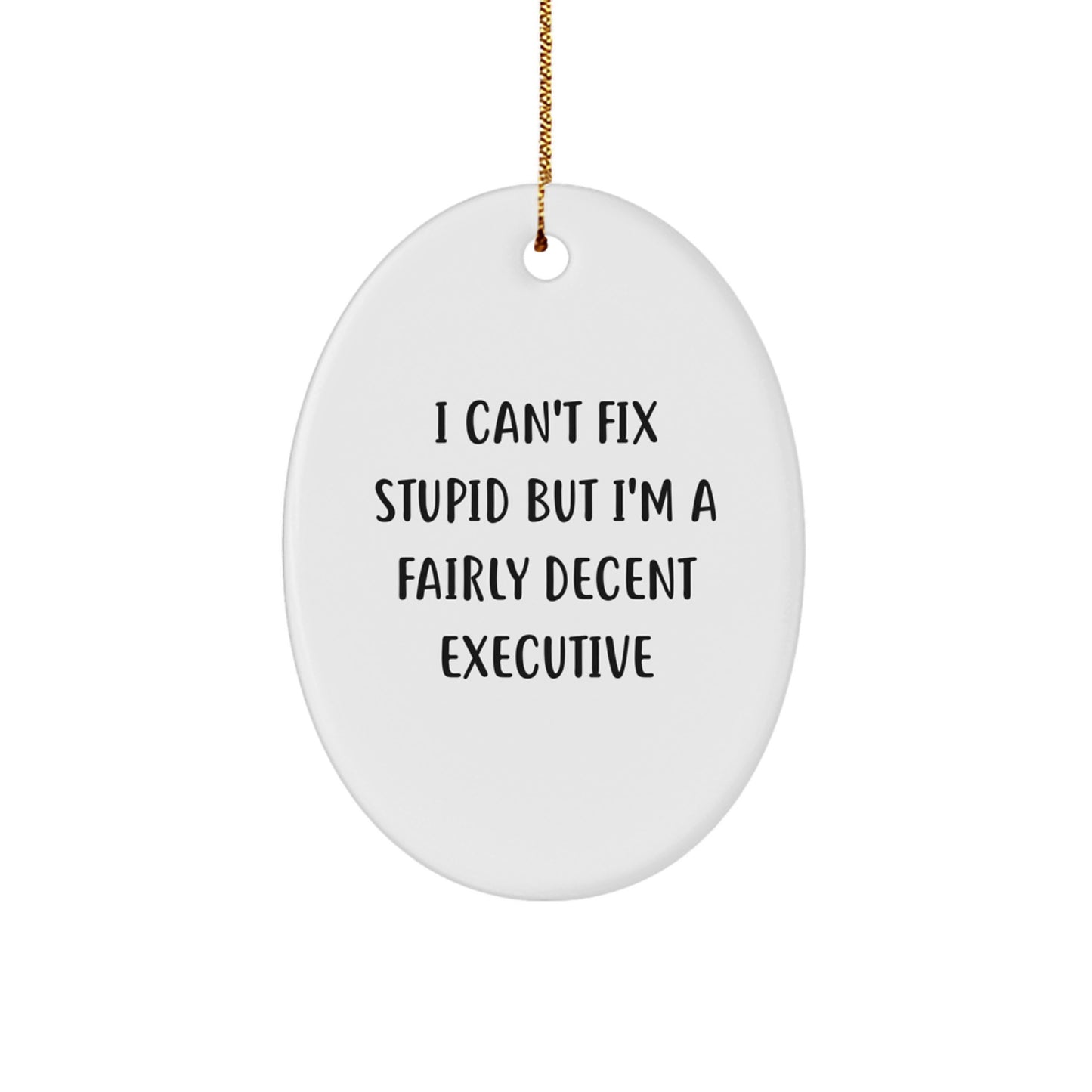 Funny Executive Oval Ornaments Gifts from Friends for Executive Men - I Can't Fix Stupid But I'm A Fairly Decent Executive Christmas Unique Gift - Image 1