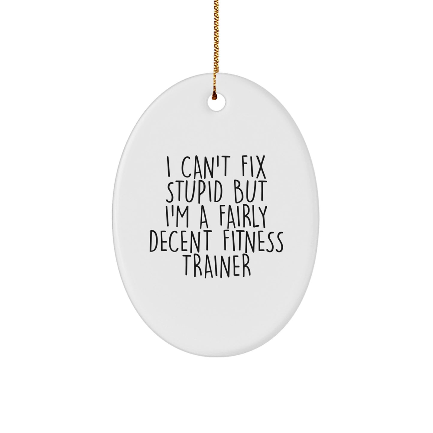 Funny Fitness Trainer Gifts for Men from Family - Oval Ornament 'I Can't Fix Stupid But I'm A Fairly Decent Fitness Trainer' - Christmas Unique Presents - Image 1